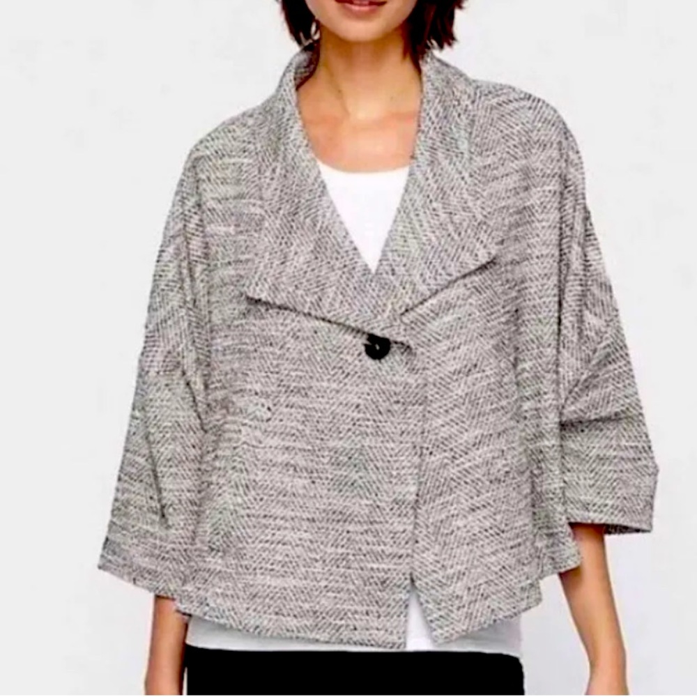 Eileen Fisher Herringbone Tweed Swing Jacket - size S